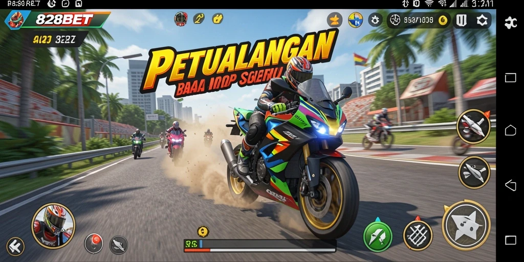 Tampilan gameplay seru dalam balapan motor yang menegangkan.