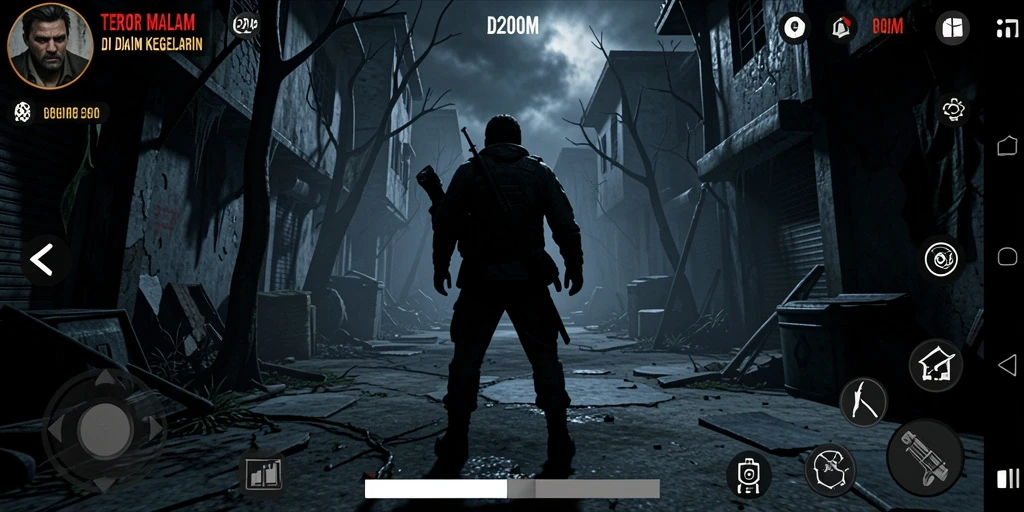 Screenshot gameplay D200M menampilkan suasana Horror yang mencekam.