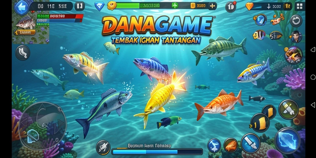 Tampilan gameplay tembak ikan yang seru dan penuh warna.