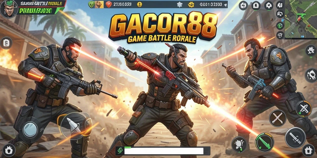 Tampilan aksi seru dalam game Battle Royale GACOR88.