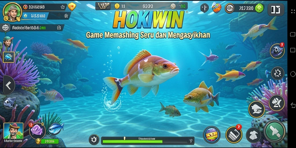 Tampilan gameplay HOKIWIN dengan aksi memancing yang seru.