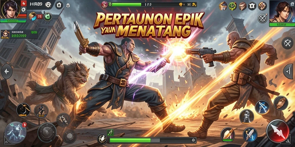 Tangkapan layar utama HR89 menampilkan aksi pertarungan yang mendebarkan.