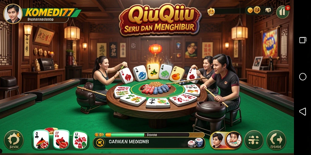 Screenshot gameplay KOMEDI77 menunjukkan aksi seru permainan QiuQiu.