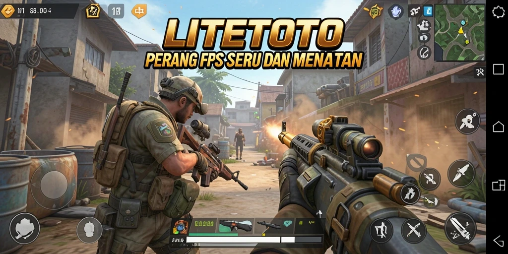 Tangkapan layar gameplay LITETOTO dengan aksi tembak-menembak seru.