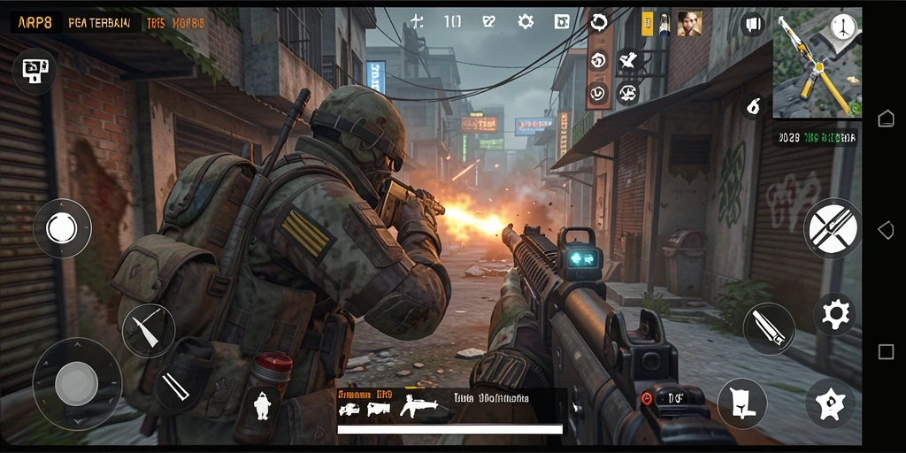Screenshot menunjukkan aksi seru dalam game TPS RP8.