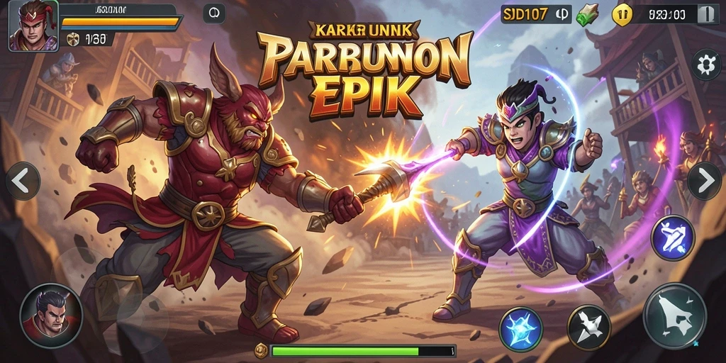 Tampilan gameplay <strong>SD107</strong> dengan pertarungan yang intens dan karakter unik.