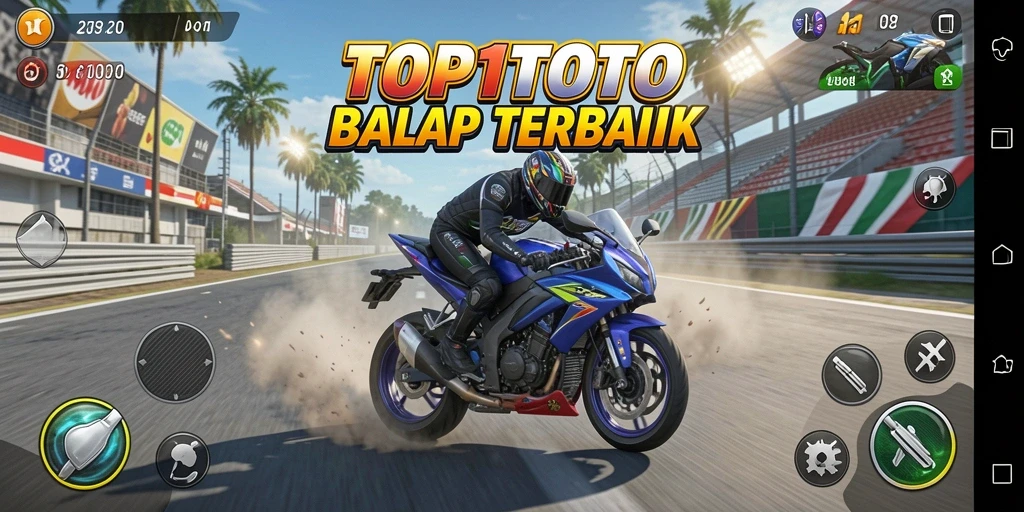 Screenshot gameplay TOP1TOTO menampilkan aksi balap motor yang mendebarkan.