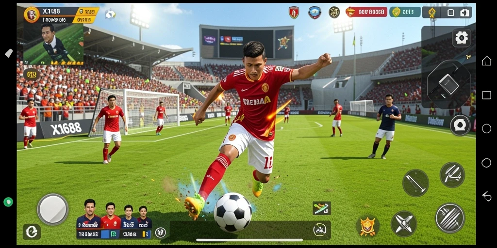 Screenshot gameplay X168 menunjukkan aksi seru dalam permainan olahraga.